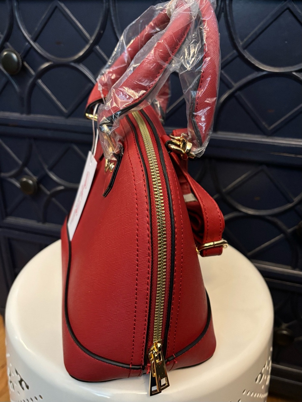 Marilyn Monroe Red Dome Satchel with Gold Hardware - Picture 2 of 5